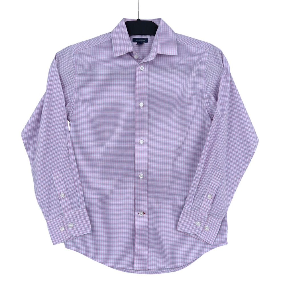 Tommy Hilfiger Button Down Shirt Kids 10 Cotton Polyester Pink Blue Check